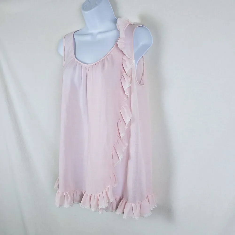 Vassarette Romantic Vintage Lingerie Ruffles Camisole Top Womens M Pink Longline